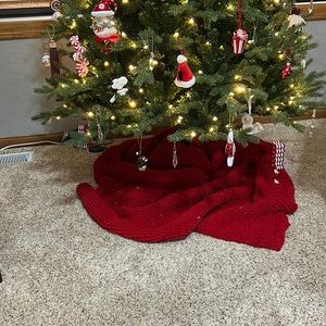 Hand knitted Red Tree Skirt/Scarf